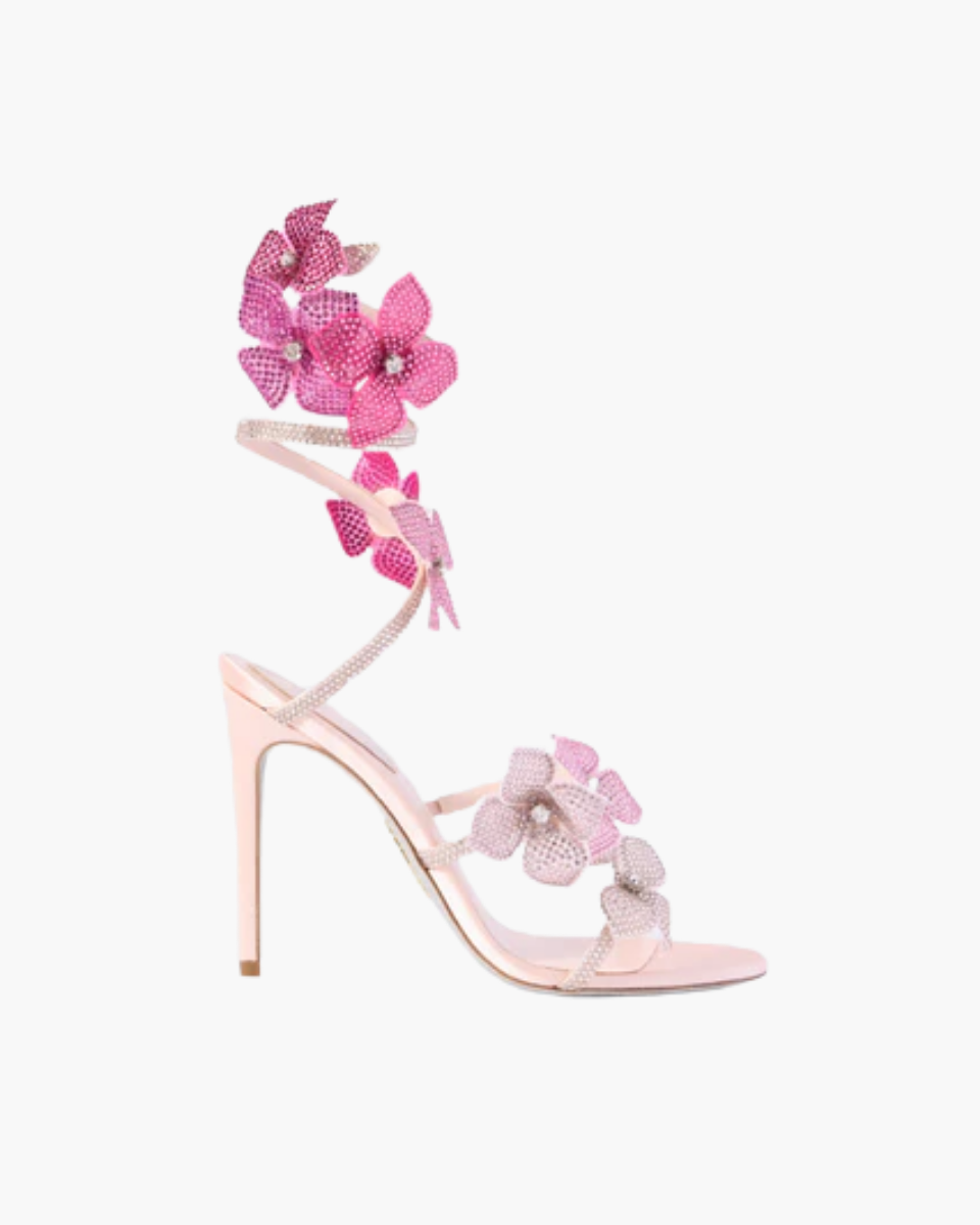 Margeline – Crystal-embellished satin – Floral appliqué heels