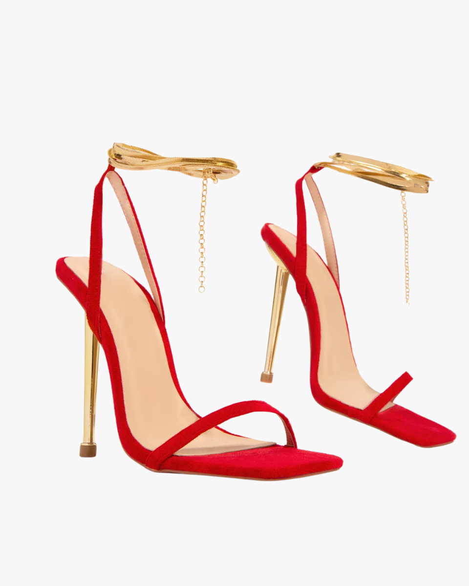 Adrienne – Gold-tone hardware – Ankle chain stiletto heels