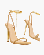 Adrienne – Gold-tone hardware – Ankle chain stiletto heels