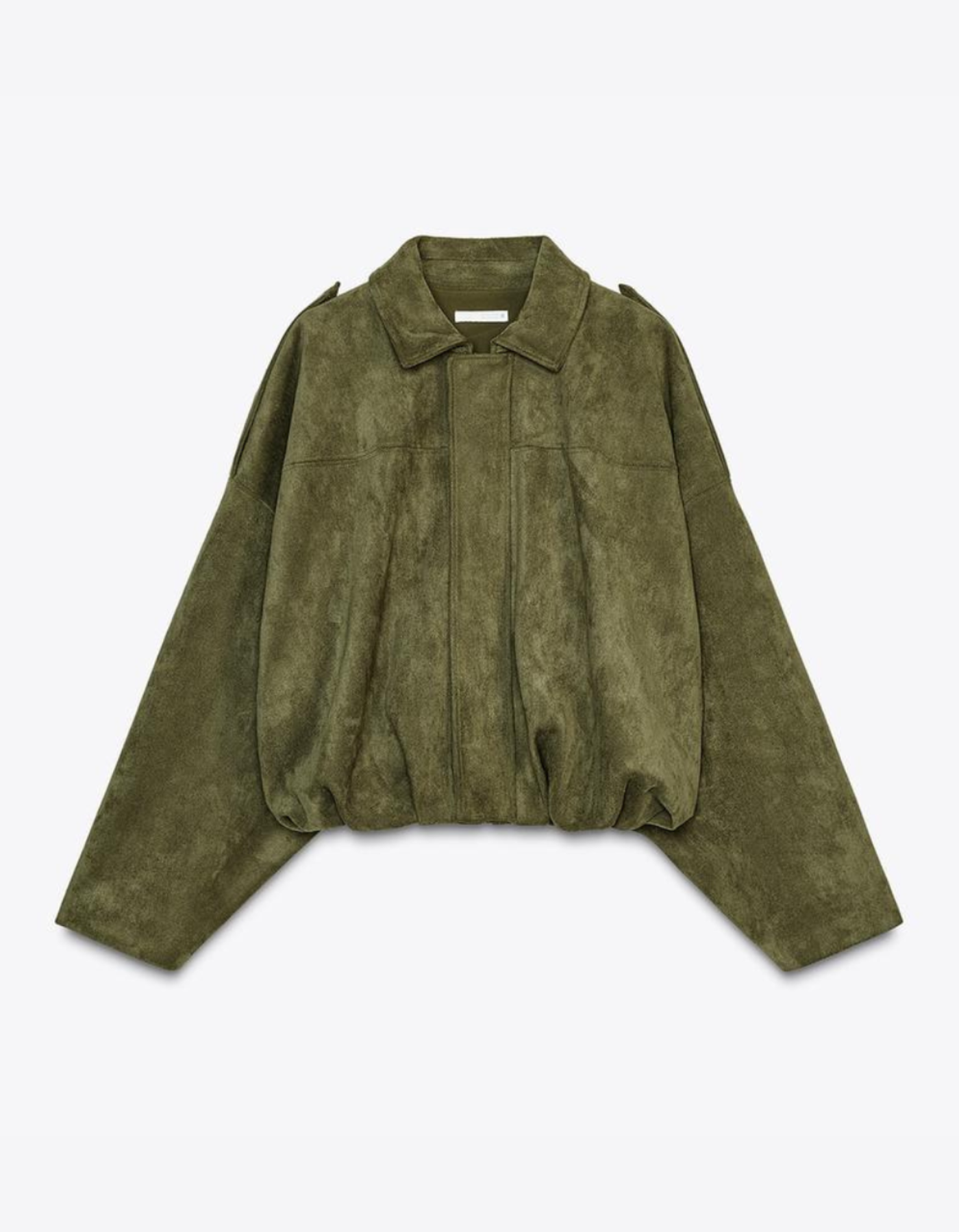 Alanna – Suede cropped jacket – Oversized button detail