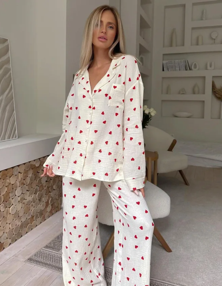 Amarie – Heart print pajama set – Long sleeve top and pants