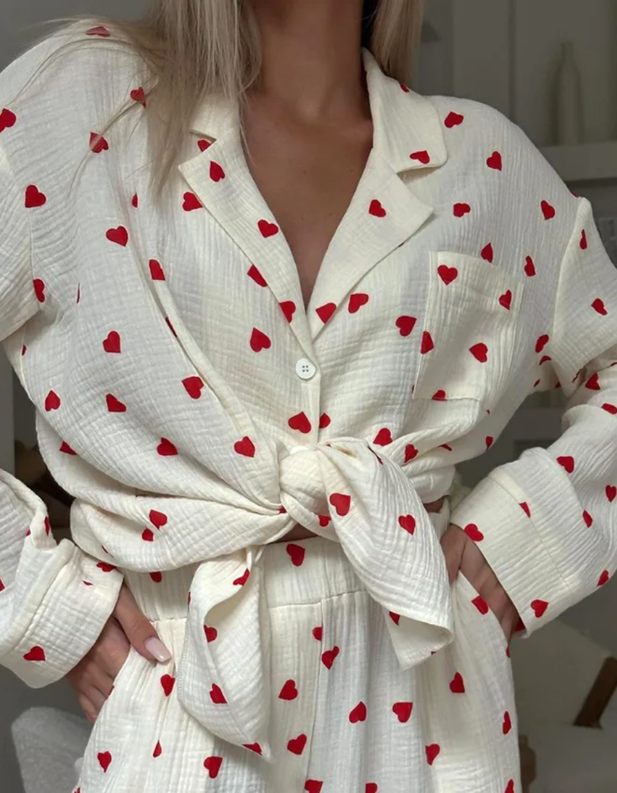 Amarie – Heart print pajama set – Long sleeve top and pants