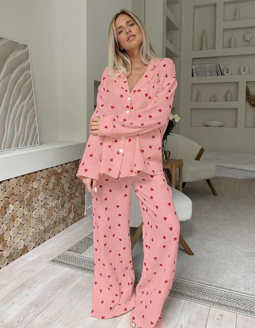 Amarie – Heart print pajama set – Long sleeve top and pants