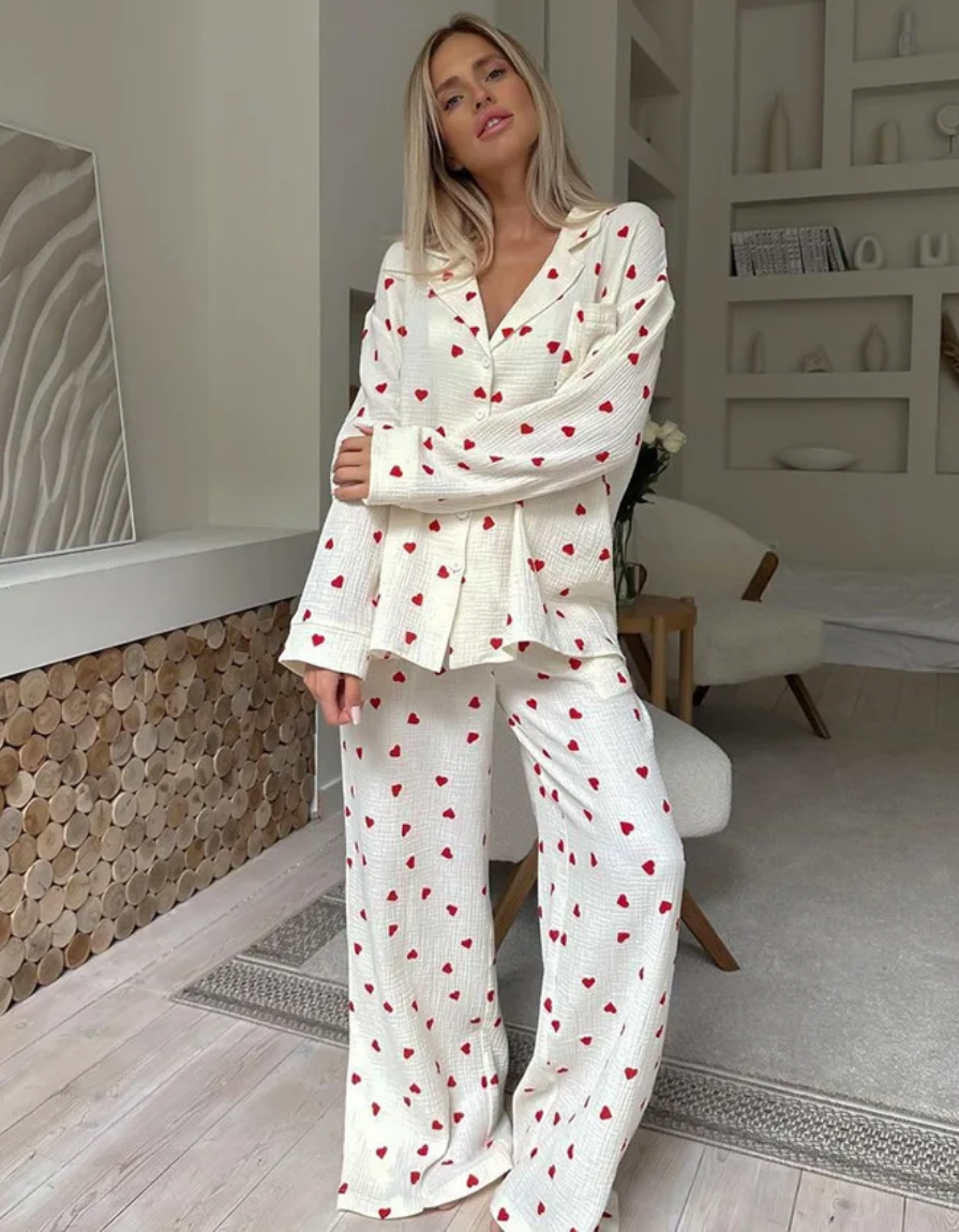 Amarie – Heart print pajama set – Long sleeve top and pants