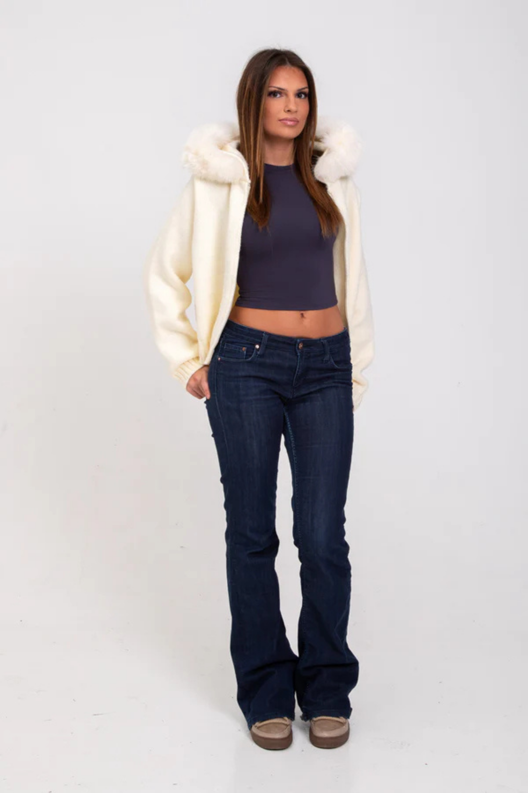 Aurélinne – Luxe detail – Faux fur hooded cardigan