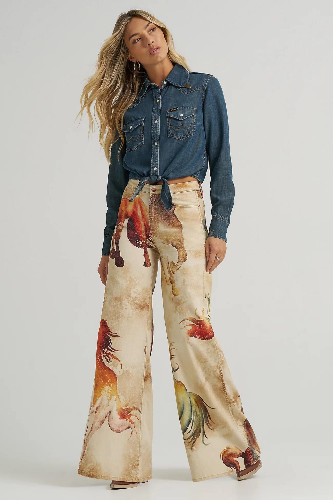 Calila – Wild horse print – Flared denim trousers