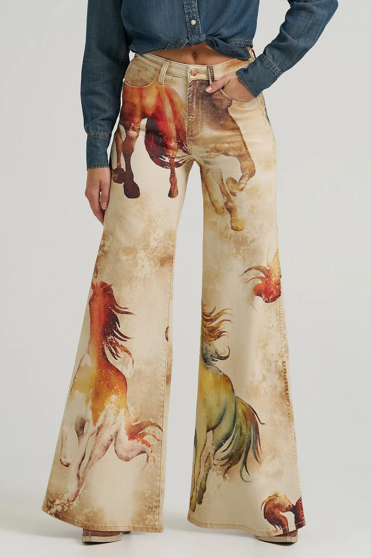 Calila – Wild horse print – Flared denim trousers