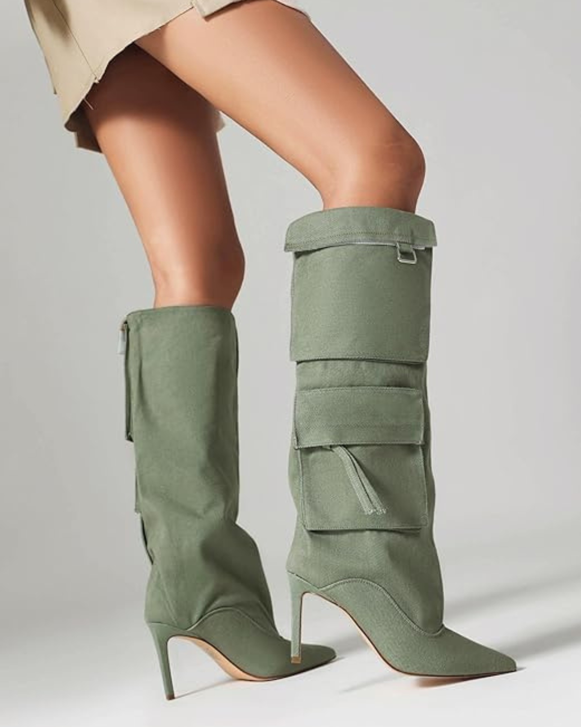 Carmella – Pointed toe – Knee-high denim boots
