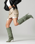 Carmella – Pointed toe – Knee-high denim boots