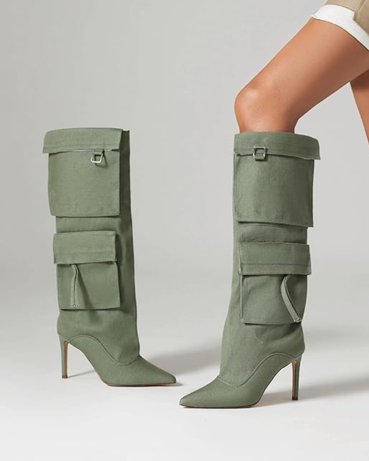 Carmella – Pointed toe – Knee-high denim boots