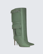 Carmella – Pointed toe – Knee-high denim boots