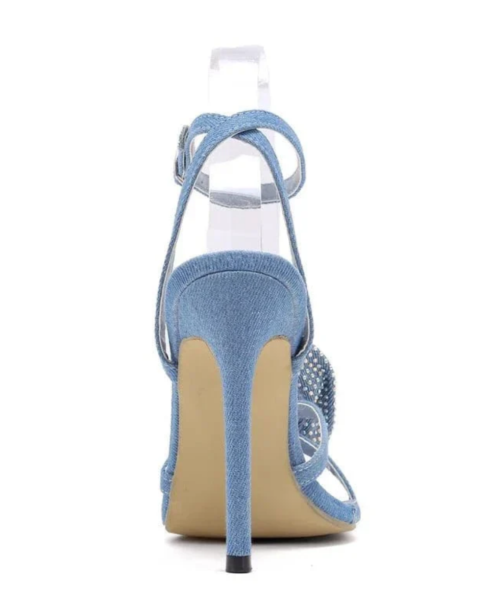 Flavie – Floral embellishment – Denim rose stiletto heels