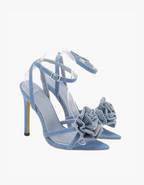 Flavie – Floral embellishment – Denim rose stiletto heels