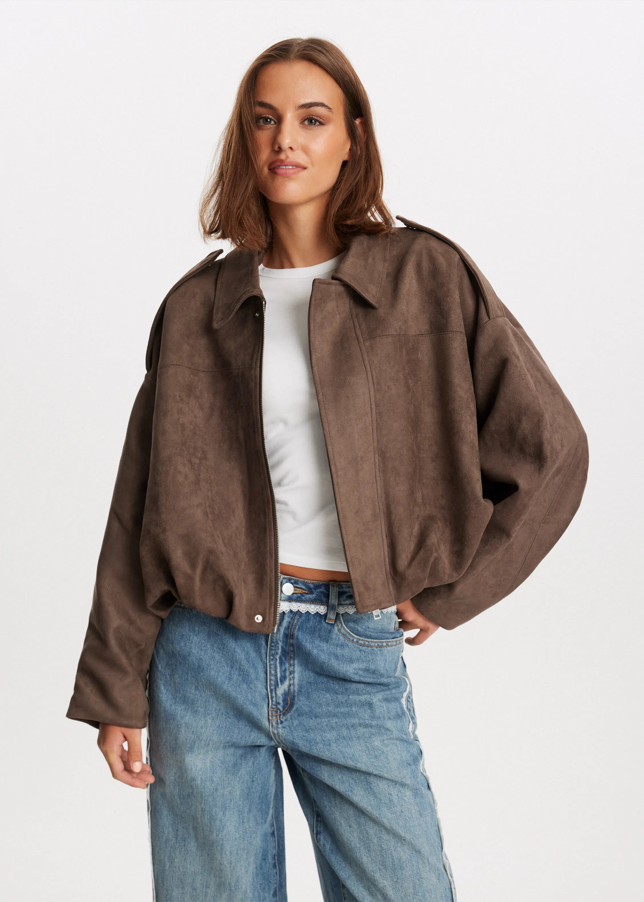 Kendra – Cropped suede jacket – Oversized fit