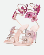 Margeline – Crystal-embellished satin – Floral appliqué heels