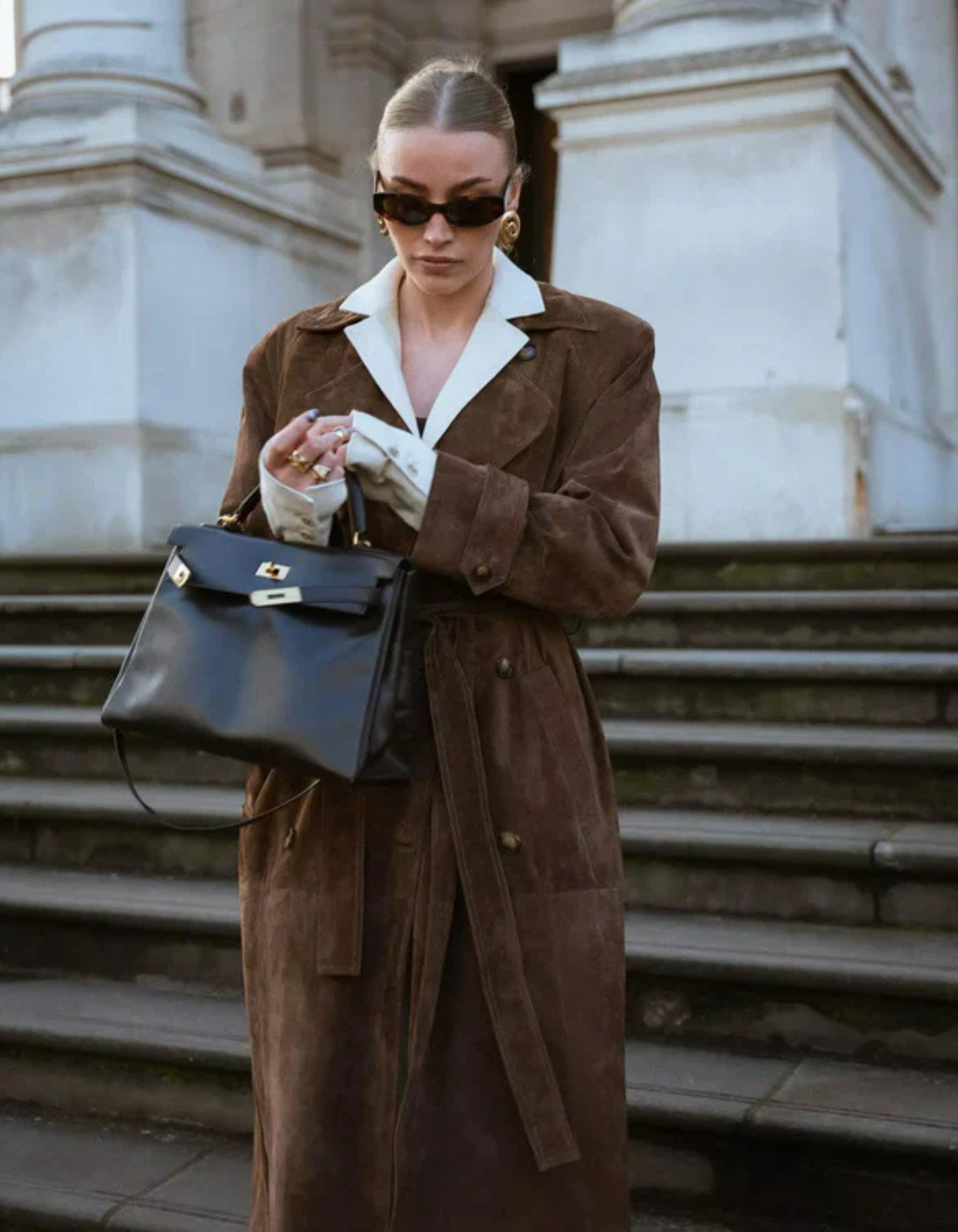 Mariza – Suede trench coat – Double-breasted belt detail