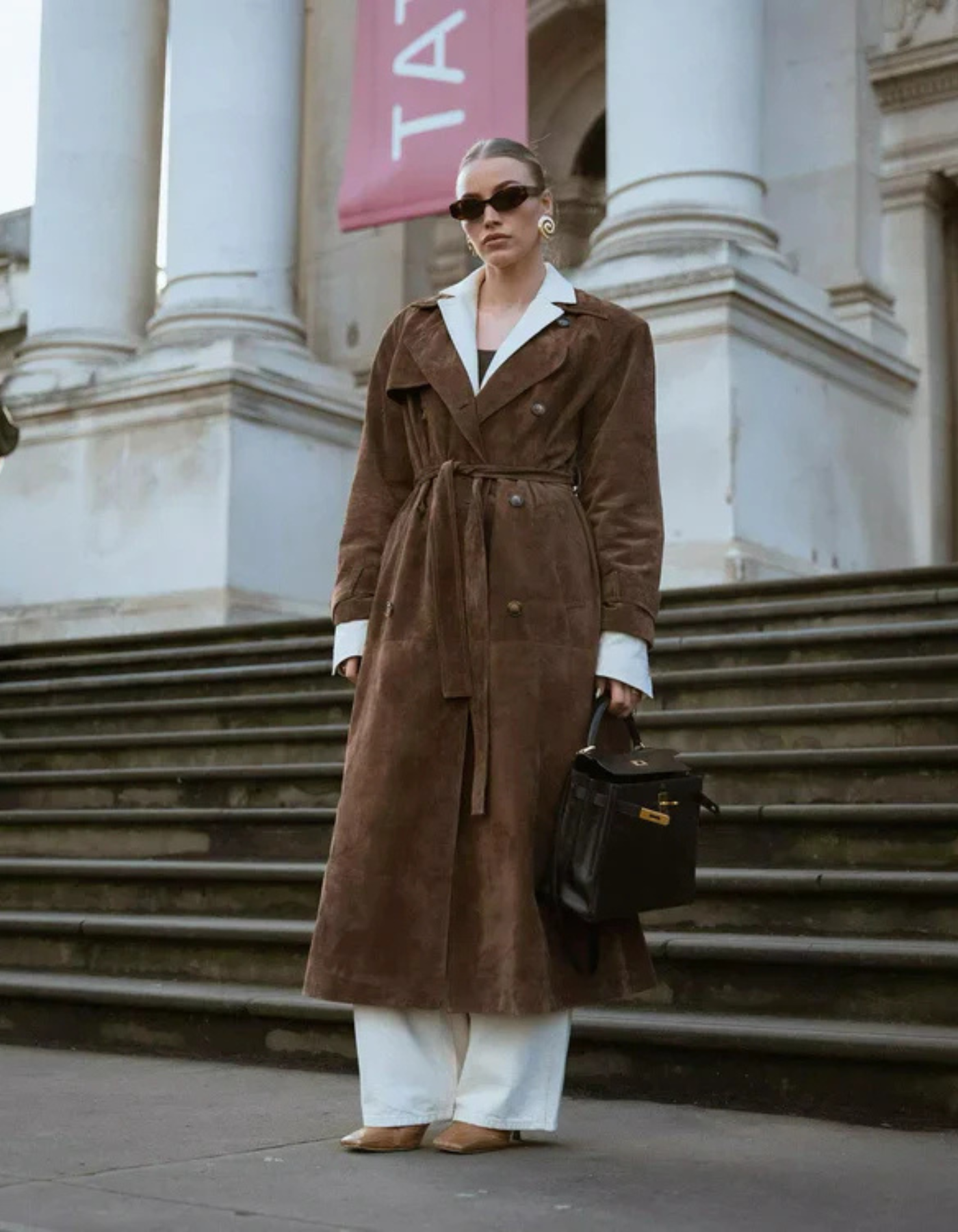 Mariza – Suede trench coat – Double-breasted belt detail
