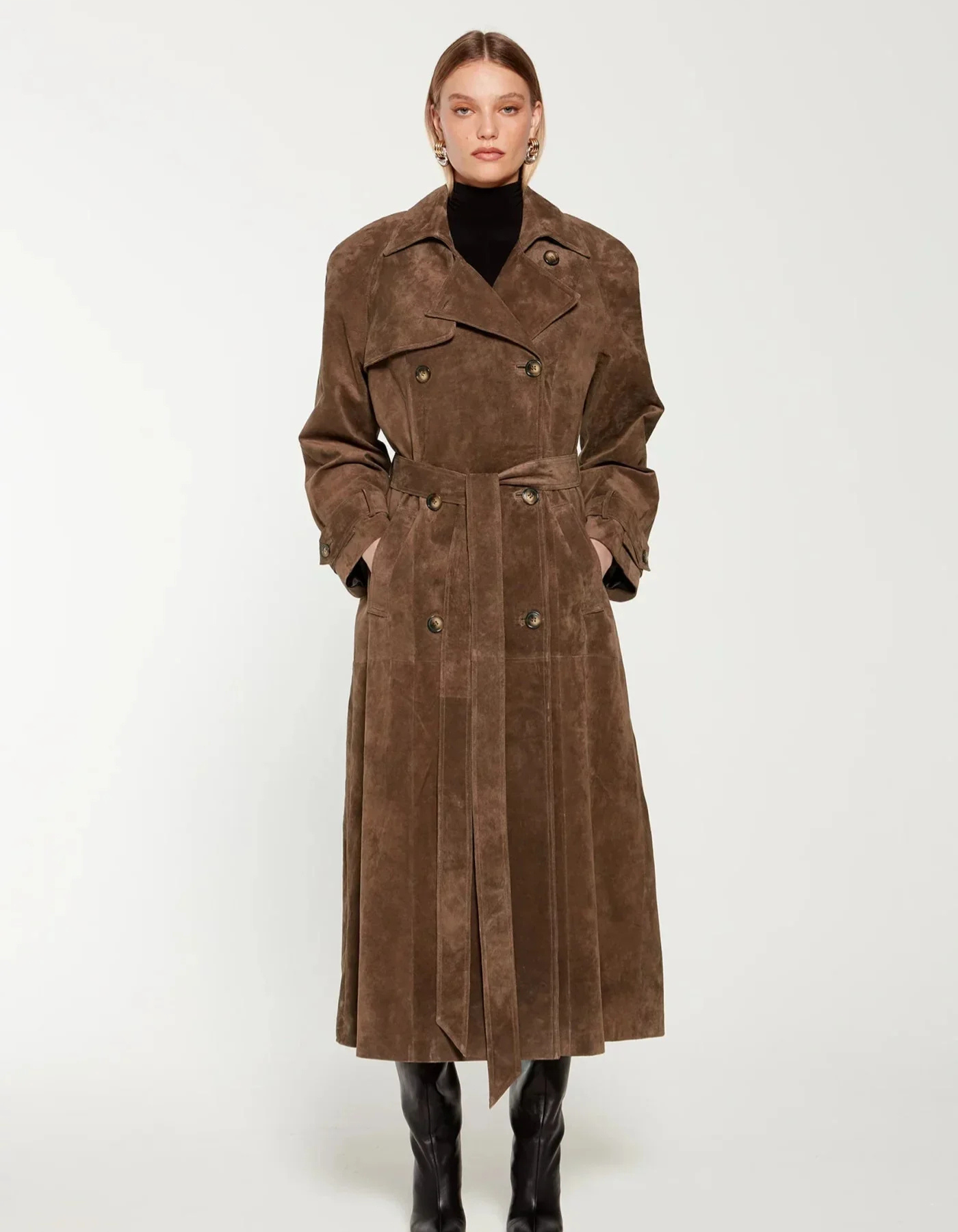 Mariza – Suede trench coat – Double-breasted belt detail