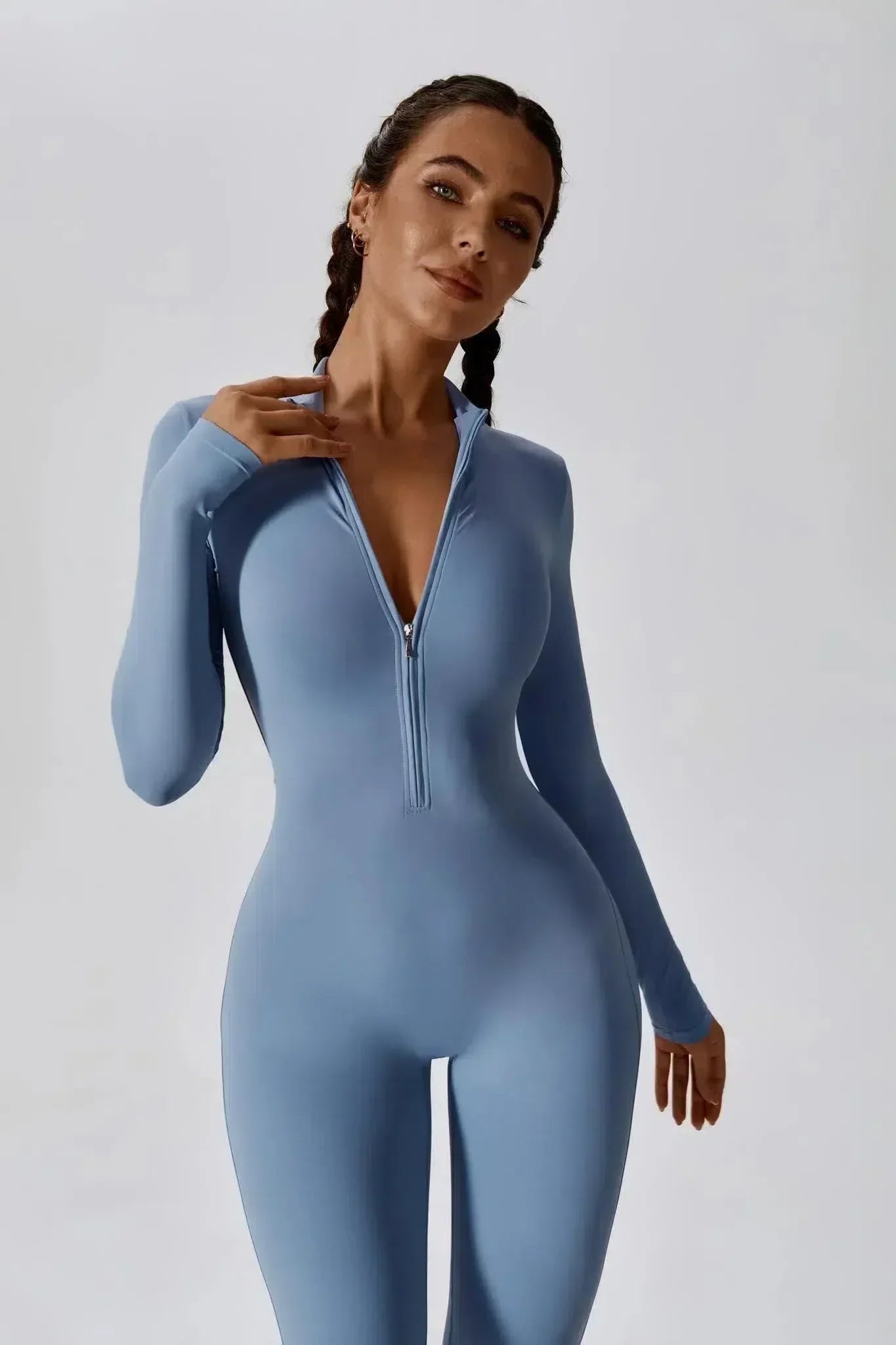 Paola – Hoge kraag met rits – Jumpsuit met lange mouwen