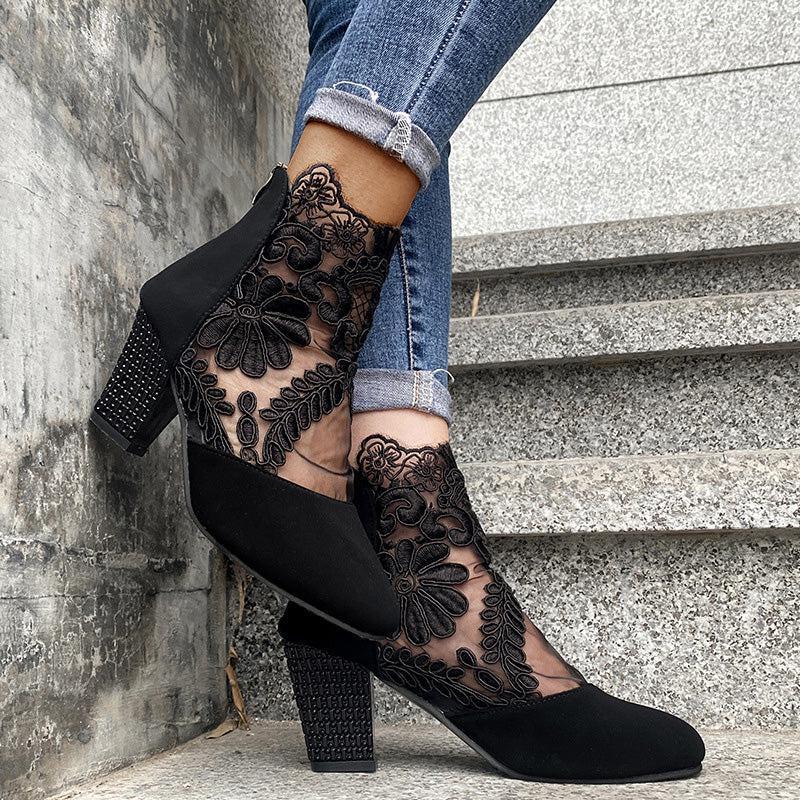 Viviana – Floral mesh – Ankle boots